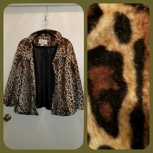 Jaclyn Smith Faux Fur Leopard Print Swing Jacket
